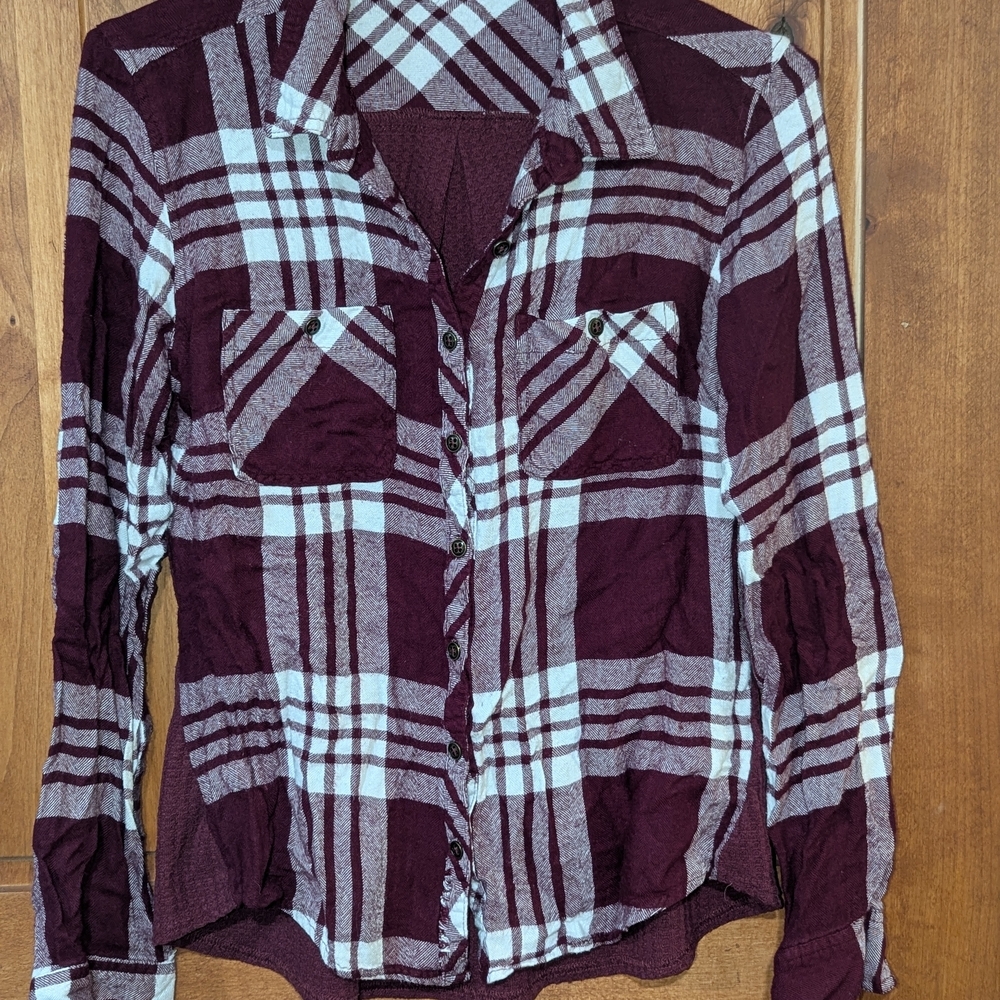 Maurice's‎ Plaid Button-Up Shirt in Burgundy and White